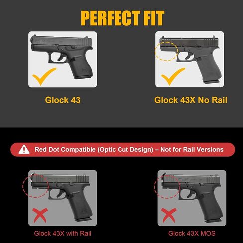 Glock 43 Holster, OWB Kydex Holster Fits Glock 43, Outside Waistband Carry Holster, Red Dot/Optics Compatible, Adjustable Retention, Fits 1.5''-2.25'' Belt, No Jitter, Right Hand in Kuwait