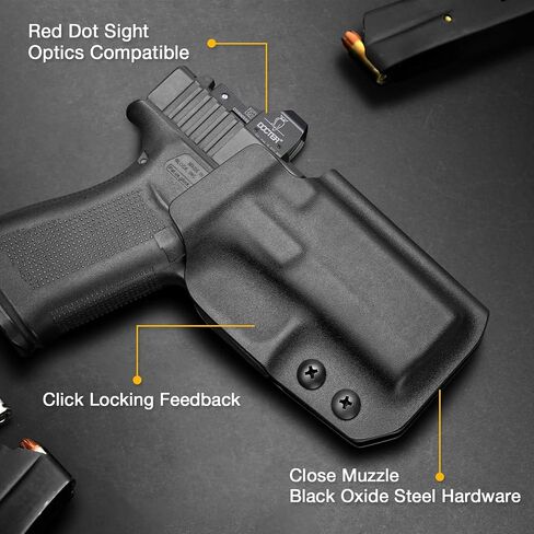 Glock 43 Holster, OWB Kydex Holster Fits Glock 43, Outside Waistband Carry Holster, Red Dot/Optics Compatible, Adjustable Retention, Fits 1.5''-2.25'' Belt, No Jitter, Right Hand in Kuwait