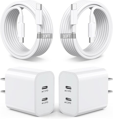 iPhone Charger Fast Charging,2Pack Dual Port USB C Fast Wall Chargers Block with 6FT USB C Cable for Apple iPhone 17e/17 Pro Max/17Pro/Air/iPhone 16Pro Max/16 Plus/16e/15/iPad Pro/Air/Mini/AirPod in Kuwait