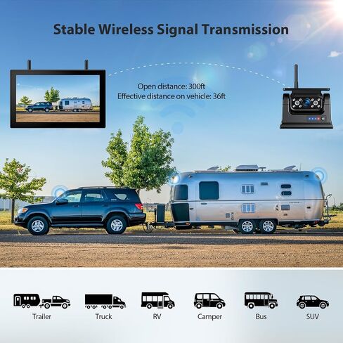 ZEROXCLUB 4 Magnetic Solar Wireless Backup Camera HD1080P DVR 10.1" Touchscreen Monitor, Quad RV Rearview Backup Cameras Wireless System for RV Trailer Tractor, Built-in 9600mAh Solar Battery, BL104 in Kuwait