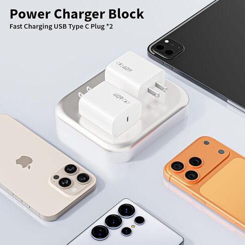 [Apple MFi Certified]Apple iPhone 17e 16 15 Charger Block,2Pack 40-60W USB C Charging Plug Power Adapter USB C Block Quick Charging for iPhone 17 Air/17 Pro Max/16e/16 Pro/15 Pro Max/14/13/12/11/iPad in Kuwait