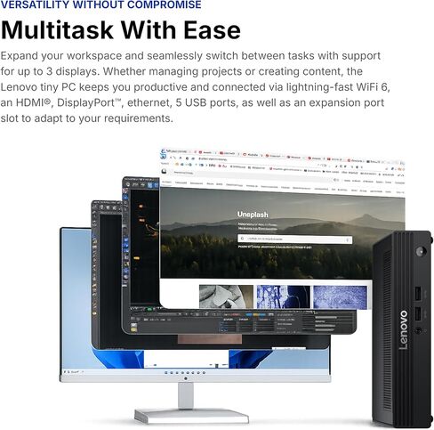 Customized Lenovo Tiny Business Desktop Computer, Intel Quad-Core Processor, 8/16/32GB DDR5, 512GB/1TB/2TB SSD, WiFi & Bluetooth, 4K Dual Display Support, RJ-45, KB & Mouse, Windows 11 Pro in Kuwait