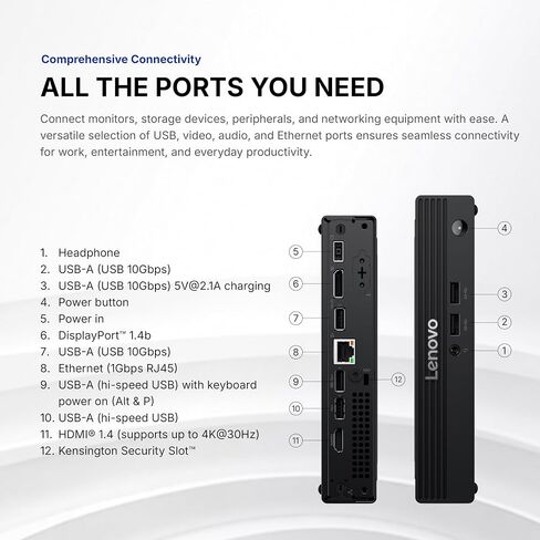 Customized Lenovo Tiny Business Desktop Computer, Intel Quad-Core Processor, 8/16/32GB DDR5, 512GB/1TB/2TB SSD, WiFi & Bluetooth, 4K Dual Display Support, RJ-45, KB & Mouse, Windows 11 Pro in Kuwait