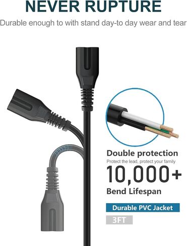 AC Power Cord for Cooluli, RCA, AstroAI, Frigidaire Mini Fridge Replacement Universal 2 Prong Power Cable 3 Feet in Kuwait