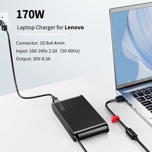 170W Laptop Charger for Lenovo Legion Slim 5 5i ThinkPad P1 P16 P70 P71 P72 P73 P51 P52 IdeaPad Pro 5 5i Yoga Pro 9i Lenovo LOQ ADL170SCC3A 4X20S56697 ADL170SDC3A ADL170SLC3A 20V 8.5A AC Adapter Cord in Kuwait