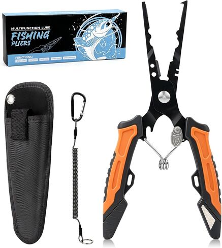 7" Split Ring Fishing Pliers, Multi-Function Line Cutter Sheath & Lanyard in Kuwait