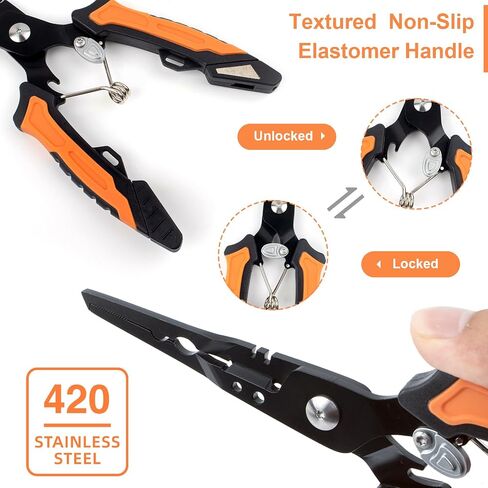 7" Split Ring Fishing Pliers, Multi-Function Line Cutter Sheath & Lanyard in Kuwait