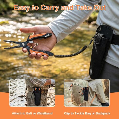 7" Split Ring Fishing Pliers, Multi-Function Line Cutter Sheath & Lanyard in Kuwait