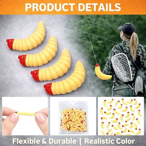 50 Pcs Fake Maggots Fishing Bait – Realistic Soft Plastic Maggots & Worms, 1 Inch (2cm) Artificial Fishing Lures for Panfish, Bluegill, Crappie & Trout in Saudi Arabia