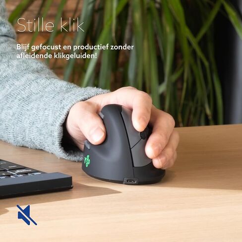 R-Go HE Ergonomic Mouse for Left Hand, Bluetooth 5.0, Silent Click, Vertical Design, with Break Software, Anti Carpal Tunnel, Rechargeable Wireless Mouse, for Windows/Mac, Customisable Buttons, Black in Kuwait