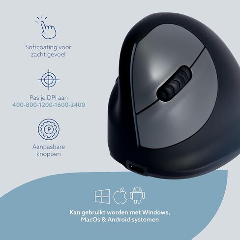 R-Go HE Ergonomic Mouse for Left Hand, Bluetooth 5.0, Silent Click, Vertical Design, with Break Software, Anti Carpal Tunnel, Rechargeable Wireless Mouse, for Windows/Mac, Customisable Buttons, Black in Kuwait