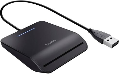 Trust First Smart Card Reader ، DNI متوافق مع Fips 201 ، Fips Taa و ISO 7816 Class A ، B ، C ، 100 سم كابل ، قابس USB ، أسود ، أسود in Saudi Arabia