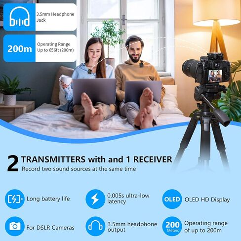 Saramonic Blink900 B2TG Dual Wireless Lavalier Microphone System & 656ft Wireless Range & Monitor & OLED Screen for Canon Nikon DSLR Camera, Camcorder, for Interview, Vlogging, Tiktok, YouTube Video in Kuwait