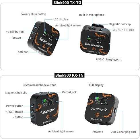 Saramonic Blink900 B2TG Dual Wireless Lavalier Microphone System & 656ft Wireless Range & Monitor & OLED Screen for Canon Nikon DSLR Camera, Camcorder, for Interview, Vlogging, Tiktok, YouTube Video in Kuwait