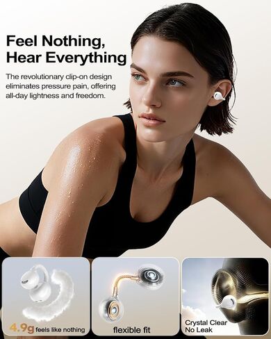 kurdene Wireless Open Ear Earbuds,Ultra Comfort Open Ear Clip Wireless Ear Buds, Lightweight Headphones, 30H Play, Bluetooth 6.0 Immersive Audio Earphones Fit Sports Running Working, White in Kuwait