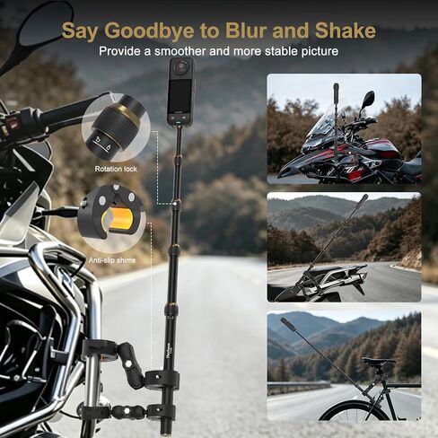 Motorcycle Mount for Insta360 X5 X4 X3 X2 X ONE RS R GO 3, 59" Invisible Selfie Stick with Adjustable Dual Clamp Bike Handlebar Mount for GoPro DJI Osmo Action/360 Camera in Kuwait