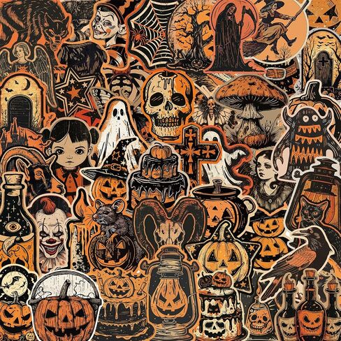 50pcs Halloween Stickers for Kids Retro Pumpkin Deals for Holiday Party Vinyl Waterproof Spooky Gifts,Supernatural Holiday Gift Favor Sticker for Teens Adult (H1) in Kuwait