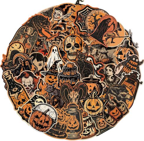 50pcs Halloween Stickers for Kids Retro Pumpkin Deals for Holiday Party Vinyl Waterproof Spooky Gifts,Supernatural Holiday Gift Favor Sticker for Teens Adult (H1) in Kuwait