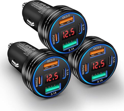 USB C Car Charger 3-Pack, 65W 4-Port Car Charger Adapter with Voltmeter in Kuwait