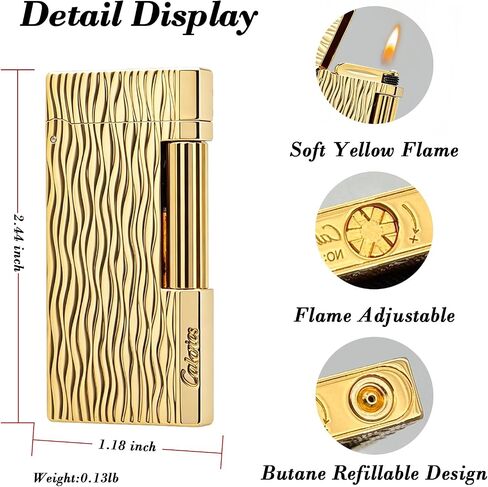 Brass Slim Butane Lighter, Water Ripple Engraved (Gold) in Kuwait