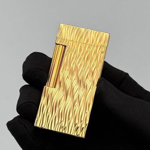 Brass Slim Butane Lighter, Water Ripple Engraved (Gold) in Kuwait