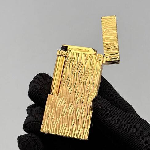 Brass Slim Butane Lighter, Water Ripple Engraved (Gold) in Kuwait