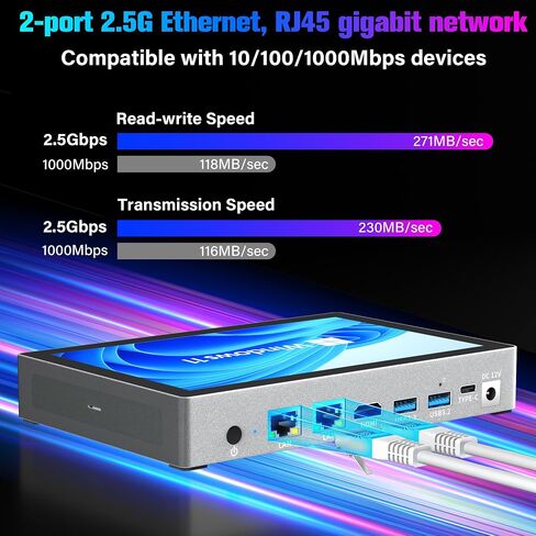 HEIGAOLA Mini PC 12th Gen N100 Windows 11 Pro 7" Screen 16GB RAM 256GB ROM Mini PC with Screen USB-C 4G Data Mini Computer WiFi 5 BT 5.0 4K Display Dual 2.5G LAN Desktop Computer in Kuwait
