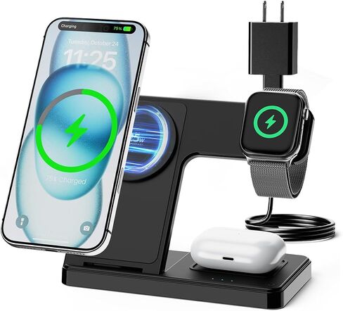 25W MagSafe Charging Station, 3-in-1 Magnetic Wireless Travel Charger Stand in Saudi Arabia
