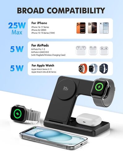 25W MagSafe Charging Station, 3-in-1 Magnetic Wireless Travel Charger Stand in Saudi Arabia