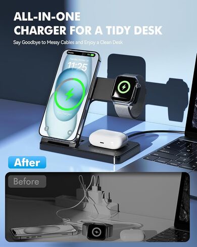 25W MagSafe Charging Station, 3-in-1 Magnetic Wireless Travel Charger Stand in Saudi Arabia