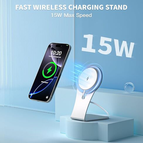 Magnetic Wireless Charger for Apple iPhone 17 Mag Safe Charging,USB-C Charger Block & 6FT 15W Fast Wireless Charging Pad Stand for iPhone 17/17Air/17Pro/17 ProMax/16/16 Plus/15/14/13/12 Series,AirPods in Kuwait