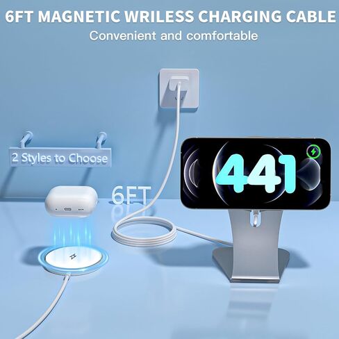 Magnetic Wireless Charger for Apple iPhone 17 Mag Safe Charging,USB-C Charger Block & 6FT 15W Fast Wireless Charging Pad Stand for iPhone 17/17Air/17Pro/17 ProMax/16/16 Plus/15/14/13/12 Series,AirPods in Kuwait