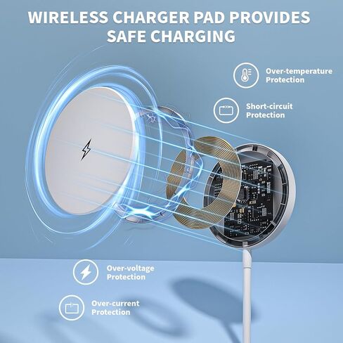 Magnetic Wireless Charger for Apple iPhone 17 Mag Safe Charging,USB-C Charger Block & 6FT 15W Fast Wireless Charging Pad Stand for iPhone 17/17Air/17Pro/17 ProMax/16/16 Plus/15/14/13/12 Series,AirPods in Kuwait