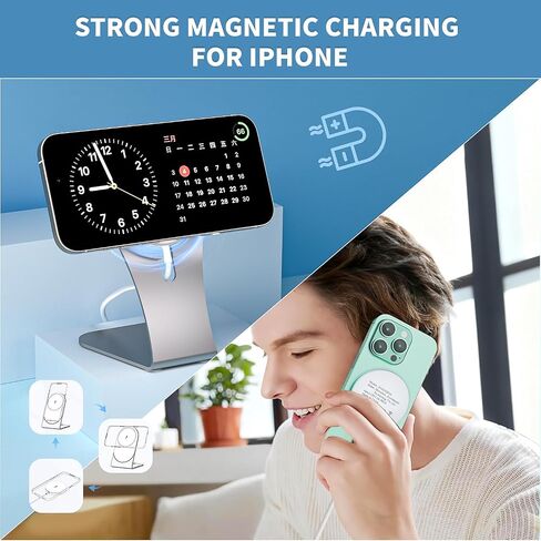 Magnetic Wireless Charger for Apple iPhone 17 Mag Safe Charging,USB-C Charger Block & 6FT 15W Fast Wireless Charging Pad Stand for iPhone 17/17Air/17Pro/17 ProMax/16/16 Plus/15/14/13/12 Series,AirPods in Kuwait