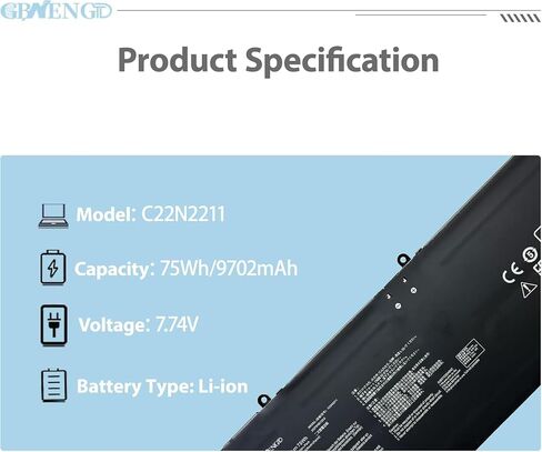 C22N2211 تبديل البطارية لـ Asus Zenbook 14 OLED UX3405MA UX3405ZA UX3405VA Series 0B200-04400000 2ICP5/49/120-2 in Kuwait