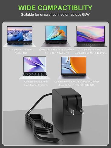 PowerPartnerLink 65W Laptop Charger Compatible with ASUS Vivobook Go Flip 14 15 16 17, Zenbook 13 14 15, ExpertBook, Chromebook C202 C300, 19V 3.42A AC Adapter Replacement, 5.5*2.5mm Round Tip Power in Saudi Arabia