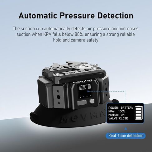 MOVMAX Solar Electronic Suction Cup Camera Mount, 4.5" Metal Suction Mount with 1/4" & 3/8" Mounting Holes for ARRI, Auto Pressure Detection & LCD Display, Compatible with Action Camera, DSLR Camera in Saudi Arabia