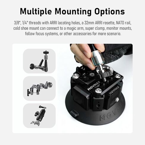 MOVMAX Solar Electronic Suction Cup Camera Mount, 4.5" Metal Suction Mount with 1/4" & 3/8" Mounting Holes for ARRI, Auto Pressure Detection & LCD Display, Compatible with Action Camera, DSLR Camera in Saudi Arabia