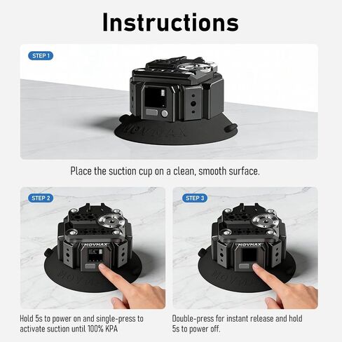 MOVMAX Solar Electronic Suction Cup Camera Mount, 4.5" Metal Suction Mount with 1/4" & 3/8" Mounting Holes for ARRI, Auto Pressure Detection & LCD Display, Compatible with Action Camera, DSLR Camera in Saudi Arabia