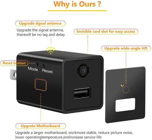 Hidden Spy Camera, USB Charger Design, 1080P HD, Motion Detection, Loop Recording, WiFi, Indoor Home Security Nanny Cam in Saudi Arabia
