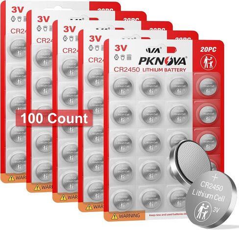 PKNOVA CR2450 3V Lithium Battery 100 Pack 3V Button Cell Lithium Coin Battery for Watches, Calculators, Key Fob, Car Remote in Saudi Arabia