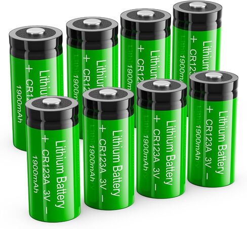 CR123A 3V Lithium Battery, 8 Count 1900mAh 3 Volt High Capacity High Power Batteries for Flashlight, Smoke Alarm/Detector, Range Finder (Non-Rechargeable) in Kuwait