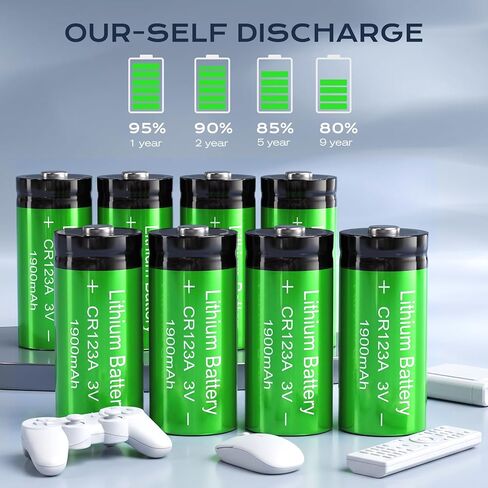 CR123A 3V Lithium Battery, 8 Count 1900mAh 3 Volt High Capacity High Power Batteries for Flashlight, Smoke Alarm/Detector, Range Finder (Non-Rechargeable) in Kuwait