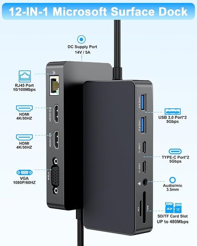Surface Pro Docking Station with Three Displays 2*HDMI + VGA in Kuwait