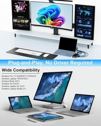 Surface Pro Docking Station with Three Displays 2*HDMI + VGA in Kuwait