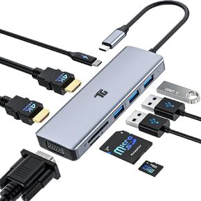 USB C Hub, Tiergrade 9 In 1 Triple Display Collage Display Laptop Docking Station with 2 4K HDMI, VGA, PD, USB 3.0 and TF/SD Card Reader, USB C Dock for MacBook/Dell/HP/Lenovo and Other Type-C Laptops in Kuwait
