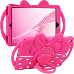 حافظة JAKPAK لجهاز iPad (A16) الجيل الحادي عشر للأطفال والبنات حافظة iPad الجيل العاشر مع مقبض مسند دوار 360 درجة من السيليكون الناعم لطيف على شكل فيونكة iPad 10.9 حافظة لجهاز iPad 11 بوصة 2025 وردي فاقع in Kuwait
