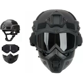 Tactical Airgun Color Bullet Adjustable ACH Tactical Helmet with Ear Protection, Front NVG Installation and Side Raiders, Removable Face Mask Anti Fog Goggles in Saudi Arabia