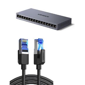 UGREEN Cat 8 Ethernet Cable 6FT Bundle with 16 Port Gigabit Switch in Kuwait