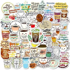50 Pcs Coffee Stickers, Vinyl Funny Quote Decals for Water Bottle, Laptop, Phone, Gift for Teens Adults Coffee Lovers in Kuwait